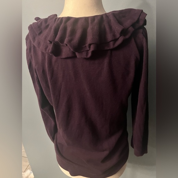 Polo Ralph Lauren Womans Grape Colored Sweater w/ Collar Ruffles, Short Sleeves - Picture 5 of 6